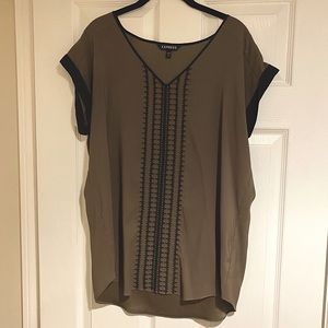 Express olive green blouse with black detail